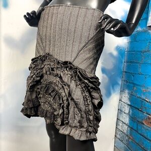 Ruffled tweed midi skirt